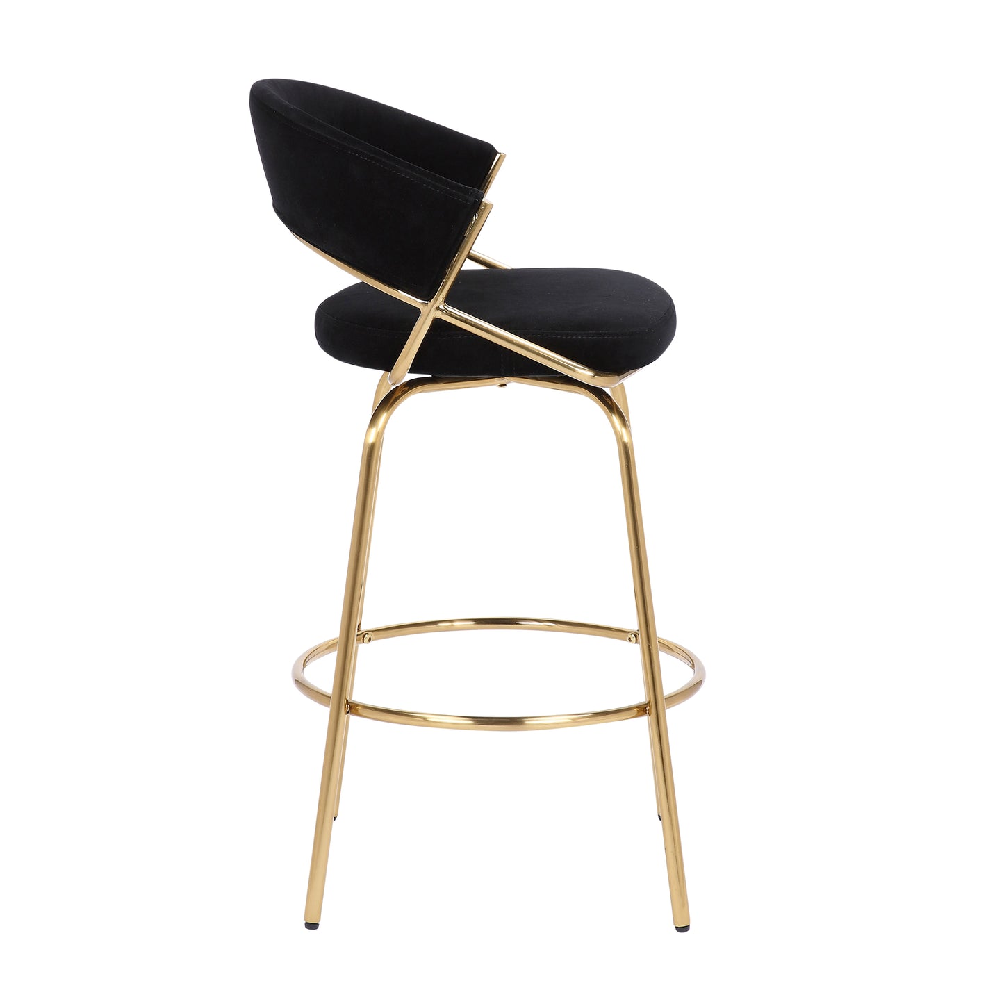 Shahira - Set of 2 - 30" Gold Metal and Black Velvet Counter Stools with 360° Swivel