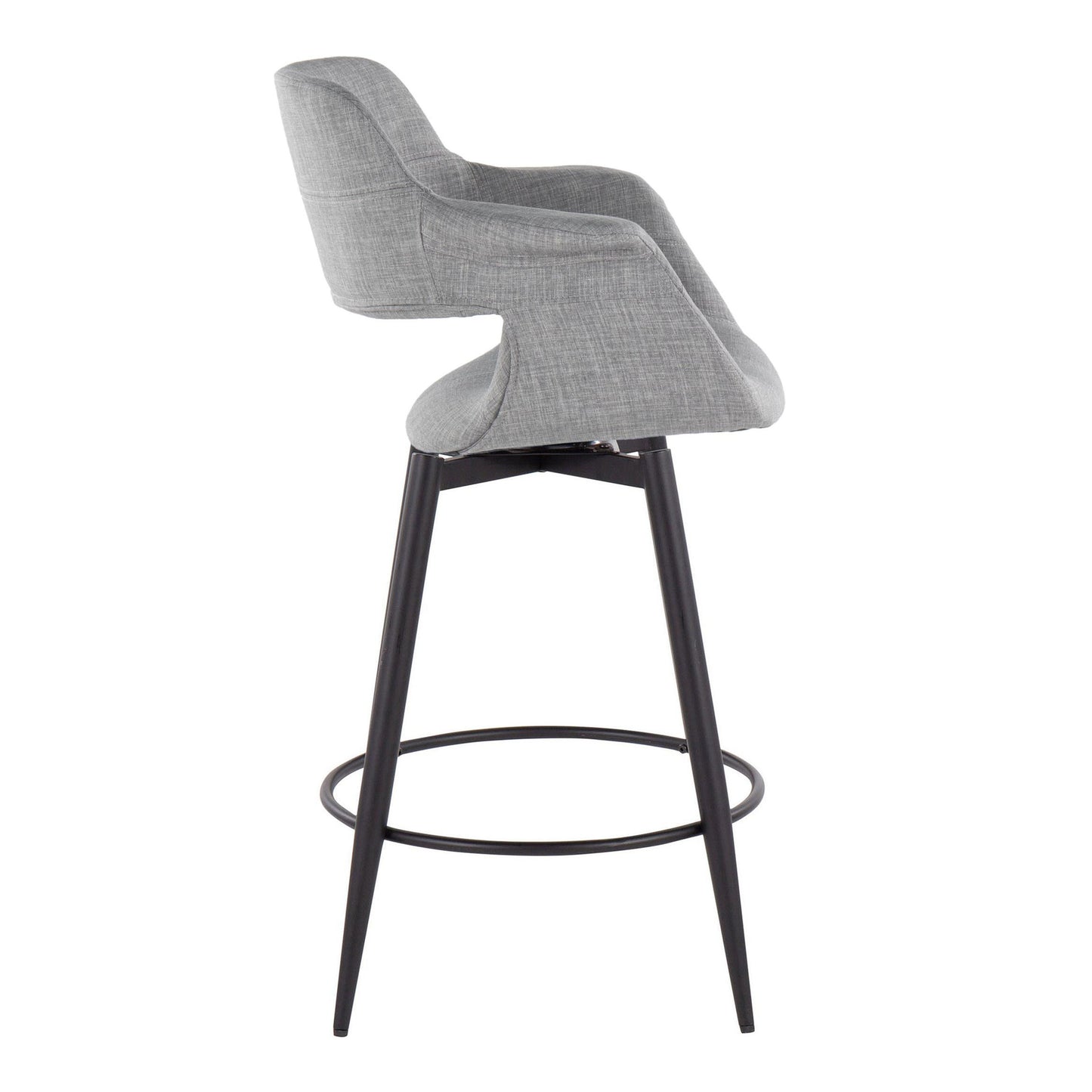 Lunara - Set of 2 - 24" Light Grey Swivel Counter Stools with Matte Black Metal Legs and Footrest