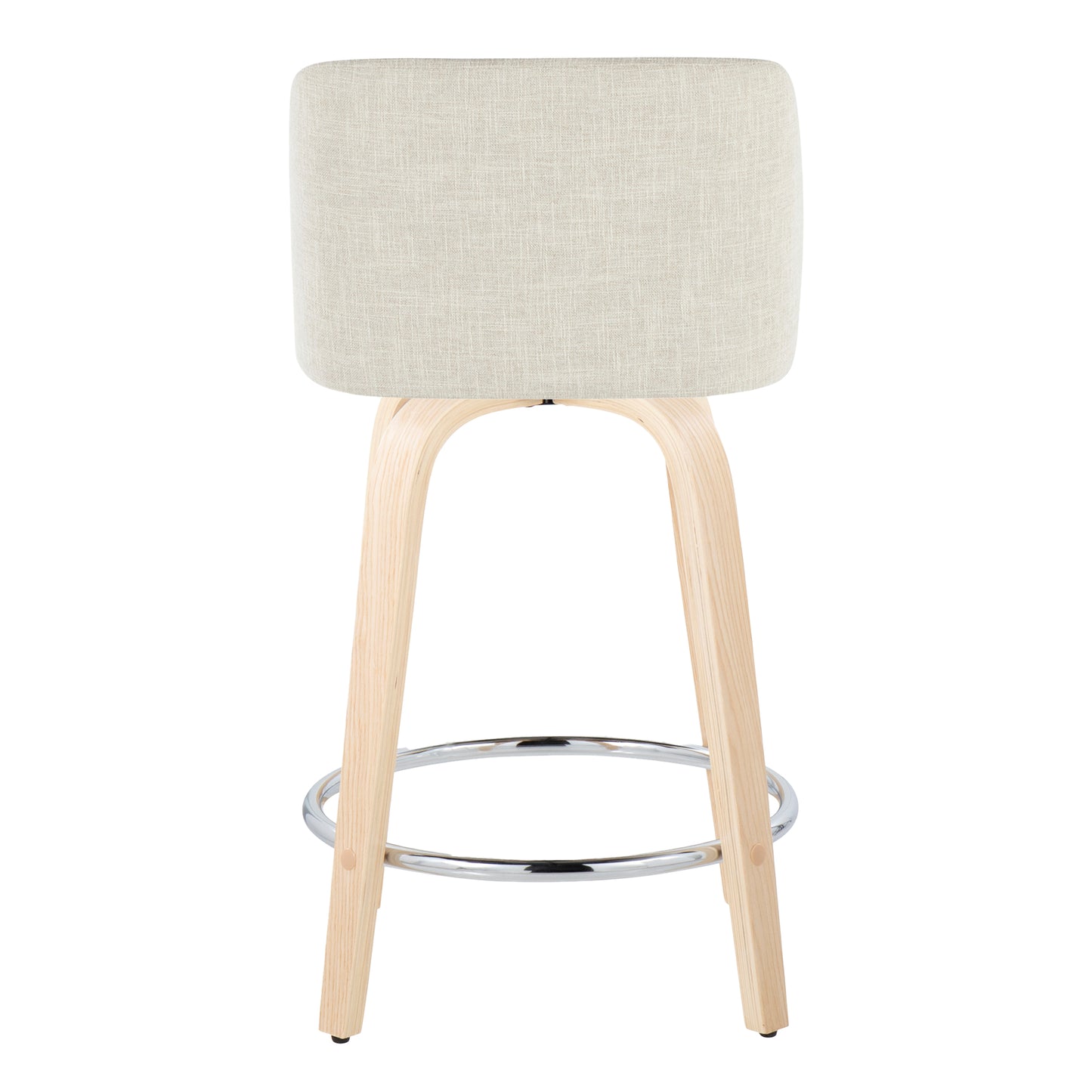 Tuvon - Set of 2 - 24" Contemporary Fixed-Height Swivel Counter Stools – Natural Wood & Cream Fabric with Chrome Footrest