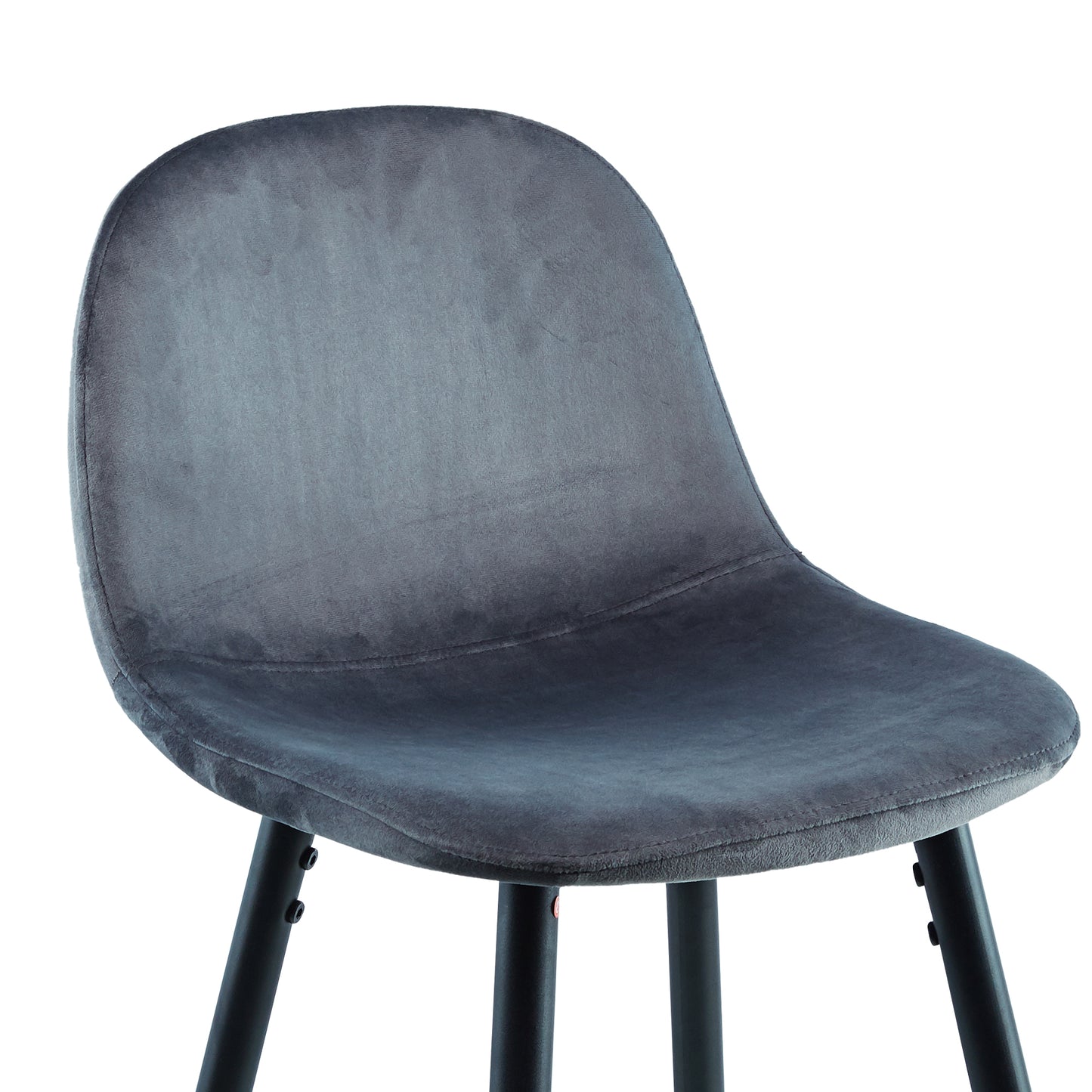 Nero - Set of 2 - 30" Dark Grey Velvet Bar Stools with Backrest, Black Metal Legs, and Footrests