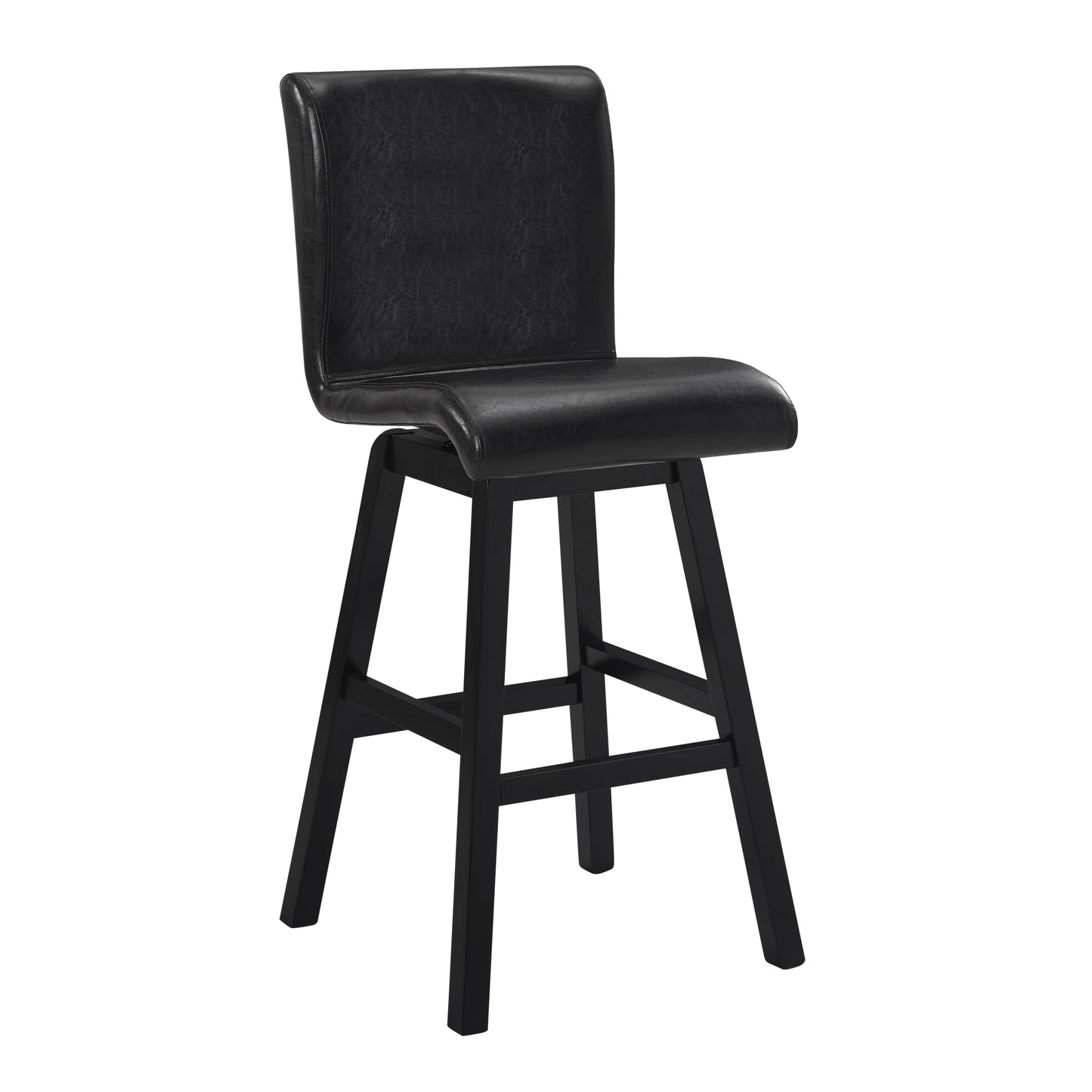 Venture - Set of 2 - 29" Black Faux Leather Swivel Bar Stools, Solid Wood Frame with High Back, Dimensions: 22" L x 18" W x 46.5" H