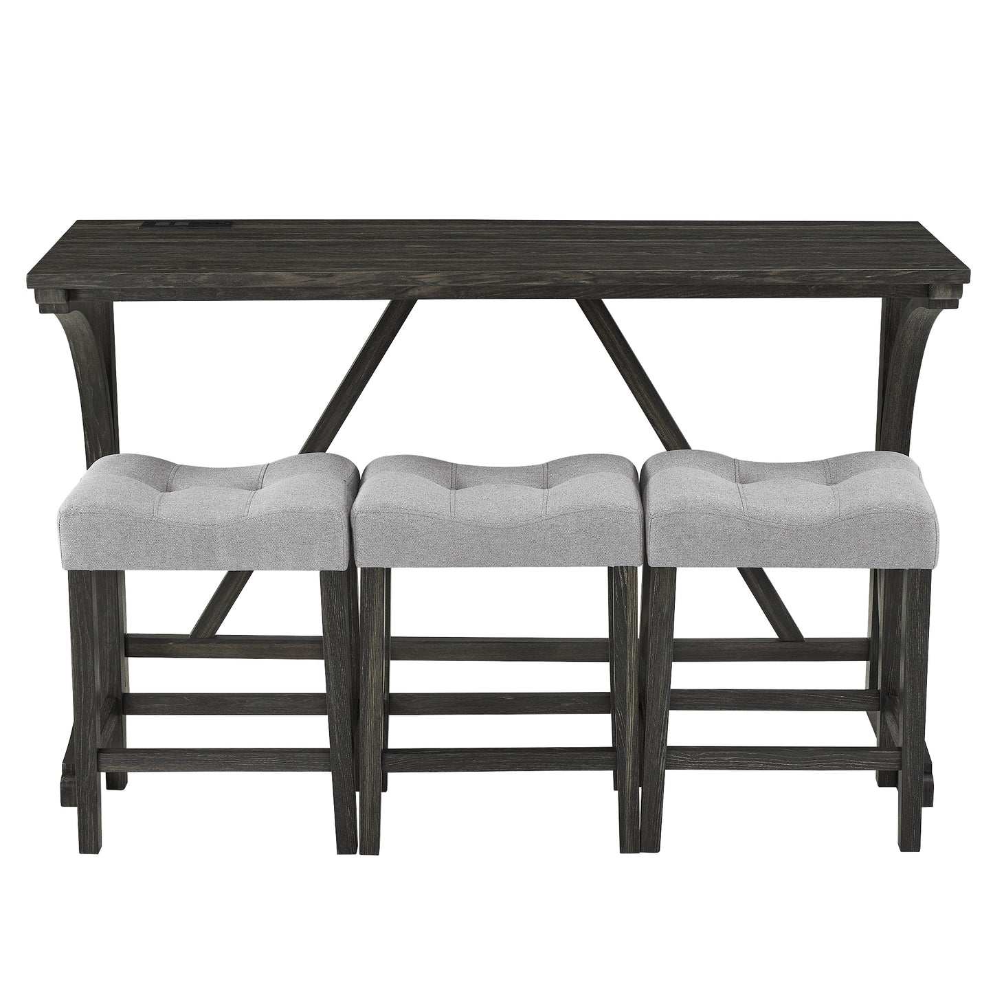 Avignon - Set of 4 - 24" Industrial Bar Table (59" x 19") with 3 Ergonomic Stools, Grey and Black Finish