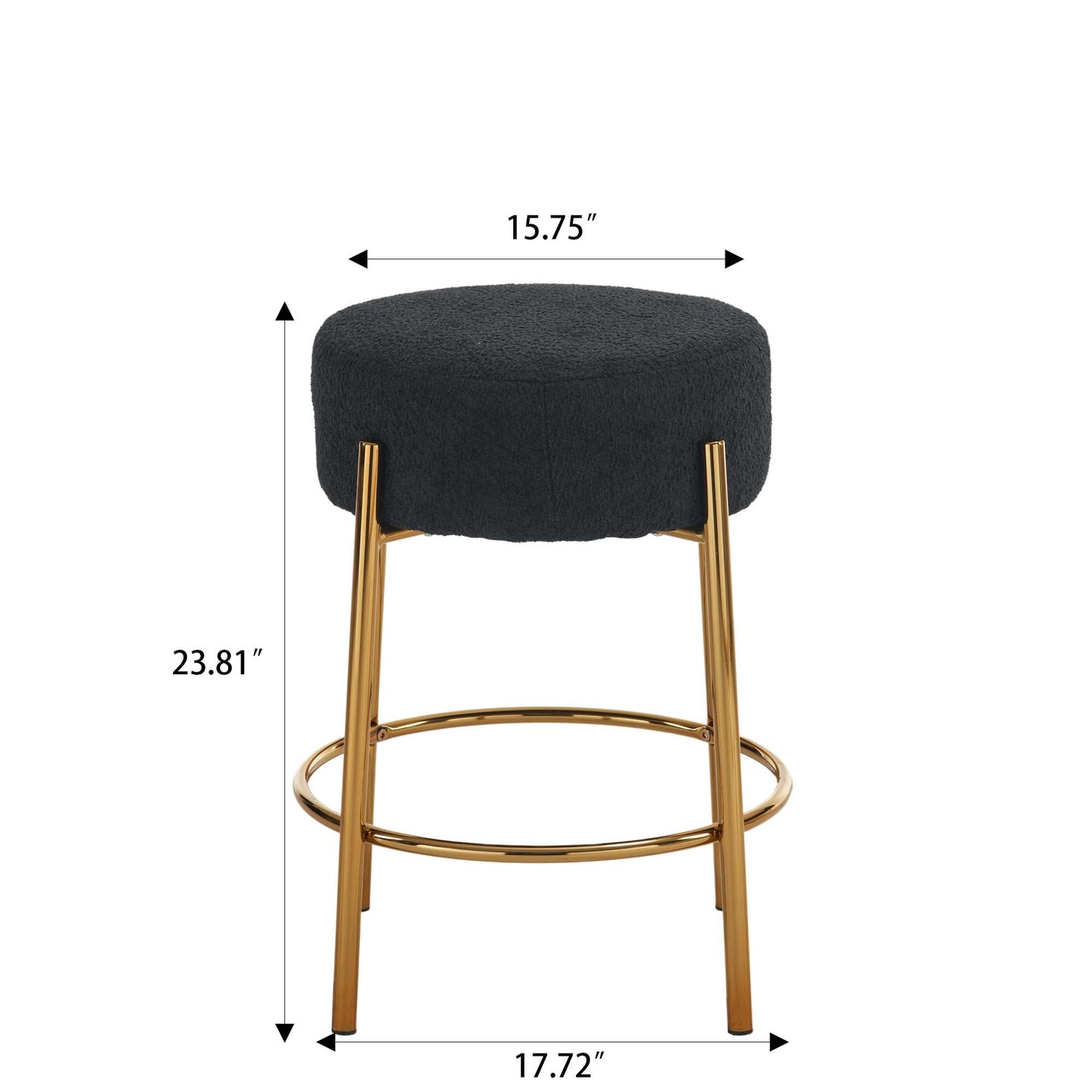 Omnira - Set of 2 - 24" Black Upholstered Round Bar Stools with Non-Slip Feet and Minimalist Design