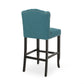 Votani - Set of 2 - 31" Teal Fabric Tufted Wingback Counter Stools with Dark Brown Legs