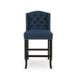 Vandalisa - Set of 2 - 27" Navy Blue & Dark Brown Fabric Tufted Wingback Counter Stools