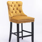 Golden Velvet - Set of 2 - 23.6" Upholstered Bar Stools with Button Tufted Design, Chrome Nailhead Trim & Wooden Legs