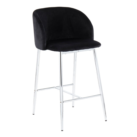 Finley - Set of 2 - 24" Black Velvet Chrome Counter Stools with Padded High Back