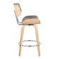 Lombardi - Set of 2 - 26" Mid-Century Modern Fixed-Height Counter Stool with Swivel, Natural Wood & Light Grey Faux Leather