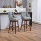 Haleigh - Set of 2 - 26" Gray Linen Swivel Bar Stools with Solid Wood Legs and High Back