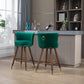 Monial - Set of 2 - 28" Emerald Swivel Bar Stools with Backrest, Footrest, and Solid Wood Legs