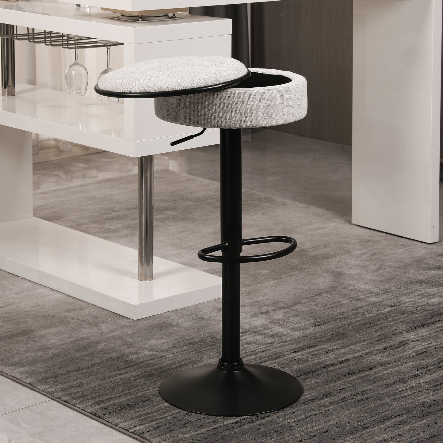 Glint - Set of 2 - 28" Off White Adjustable Swivel Bar Stools with Hidden Storage and Metal Frame