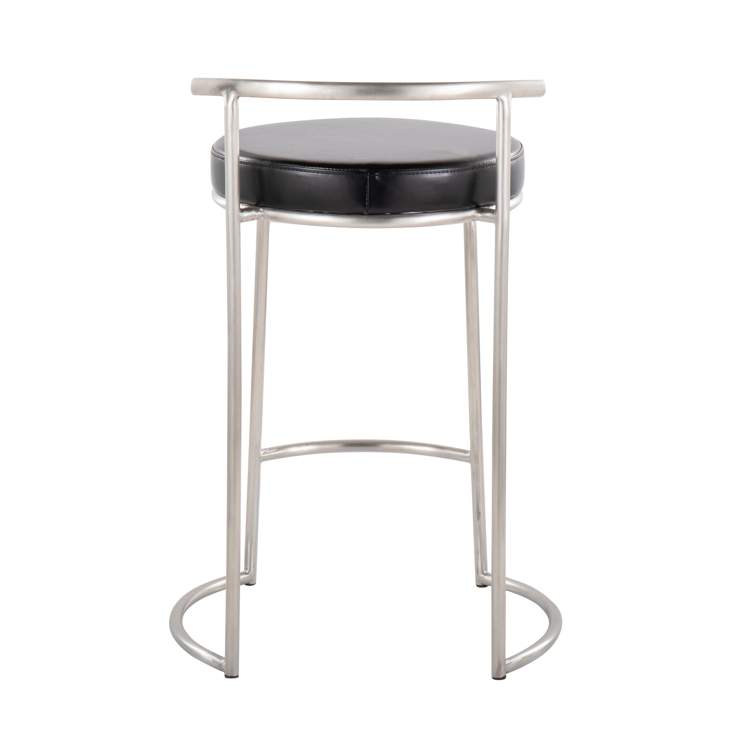 Rhapsodia - Set of 2 - 26" Black Faux Leather & Stainless Steel Fixed-Height Counter Stools Contemporary Padded Seat High-Back Design Indoor Use