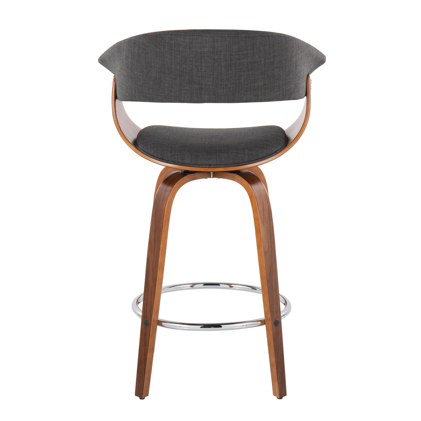 Harvly - Set of 2 - 26" Mid-Century Modern Counter Stools with Walnut Wood Frame and Charcoal Fabric, Fixed Height