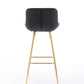 Lutre - Set of 2 - 30" Black Velvet Bar Stools with Gold Legs and Chrome Footrest