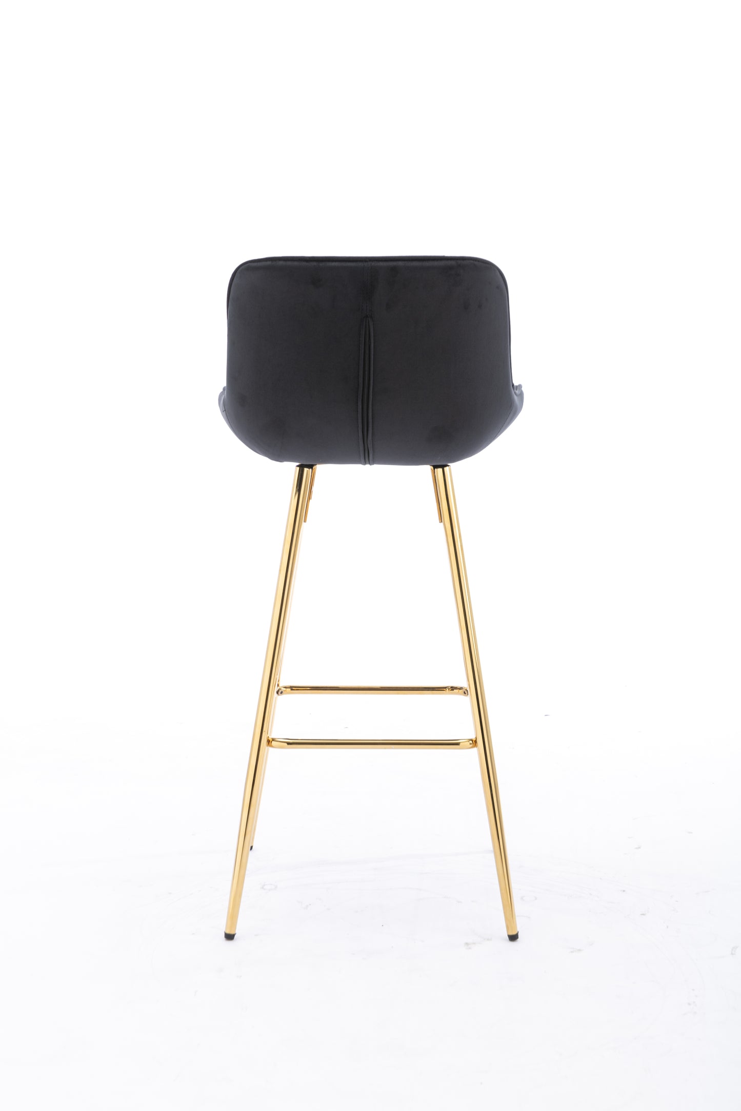 Lutre - Set of 2 - 30" Black Velvet Bar Stools with Gold Legs and Chrome Footrest