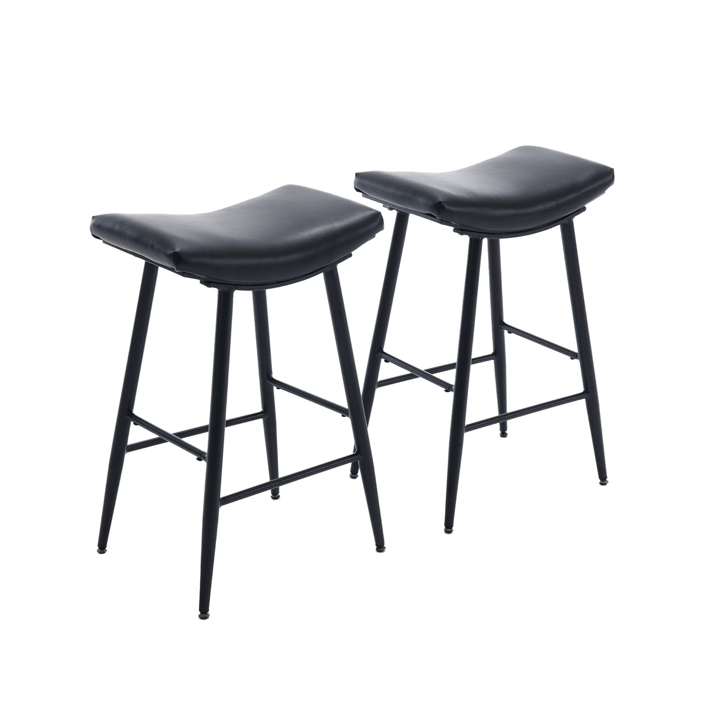 Harper - Set of 2 - 28” Black PolyUrethane Leather Armless Counter Stools with Metal Legs and Footrest - Modern Design for Kitchen or Dining