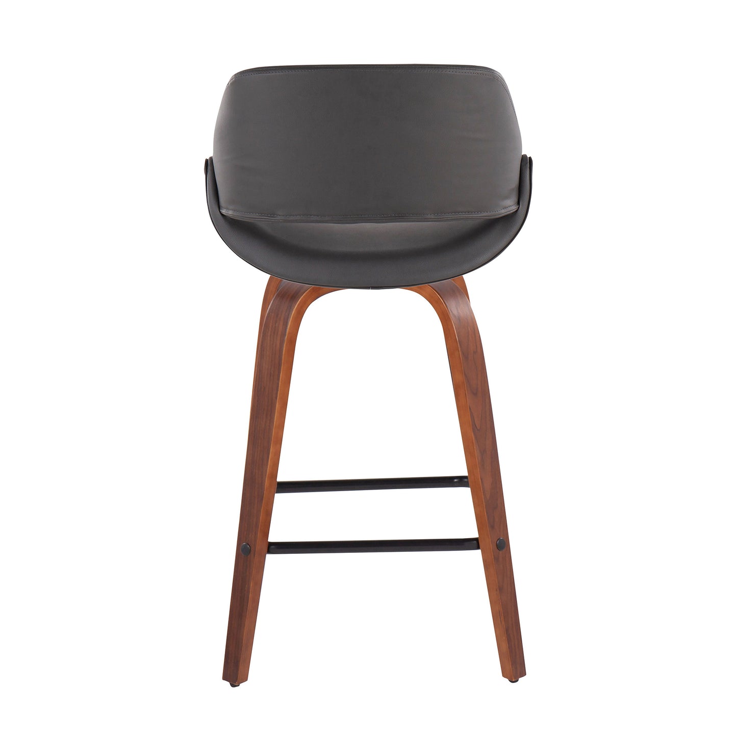 Emrys - Set of 2 - 30" Fixed-Height Mid-Century Modern Counter Stool with Walnut Wood, Grey Faux Leather, and Square Black Footrest