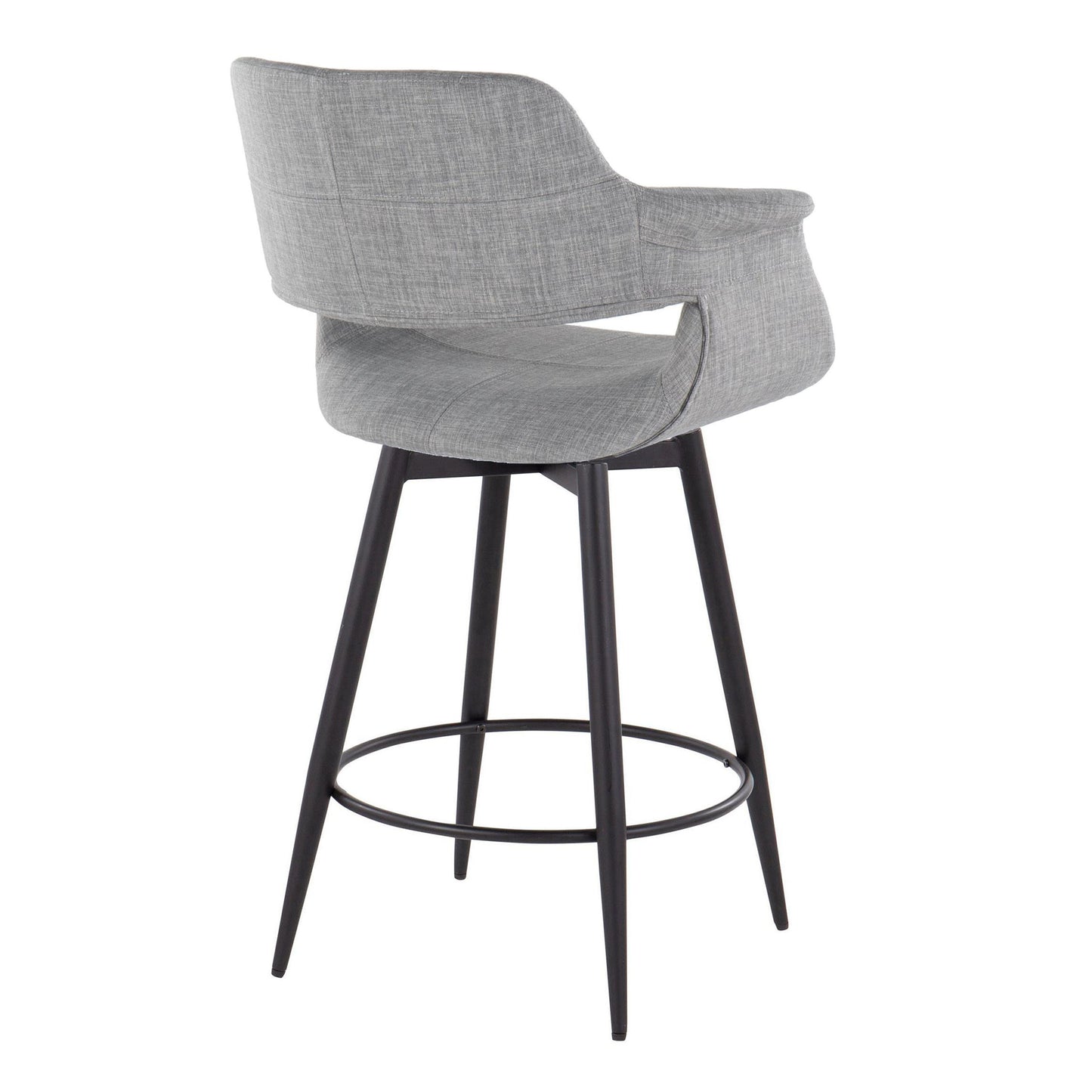 Lunara - Set of 2 - 24" Light Grey Swivel Counter Stools with Matte Black Metal Legs and Footrest