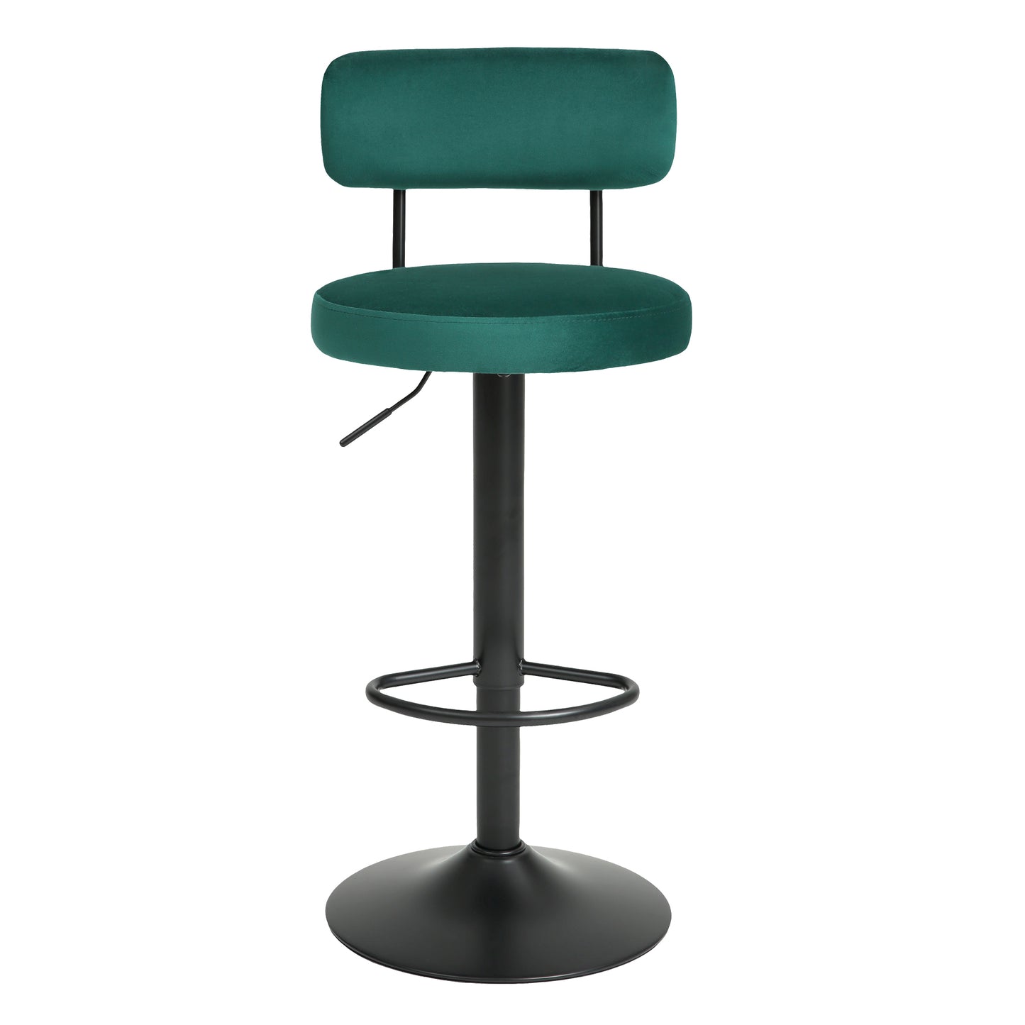 Hendrio - Set of 2 -  24.5"-30.5" Green Velvet Adjustable Bar Stools with Curved Backrest, Swivel Counter Height