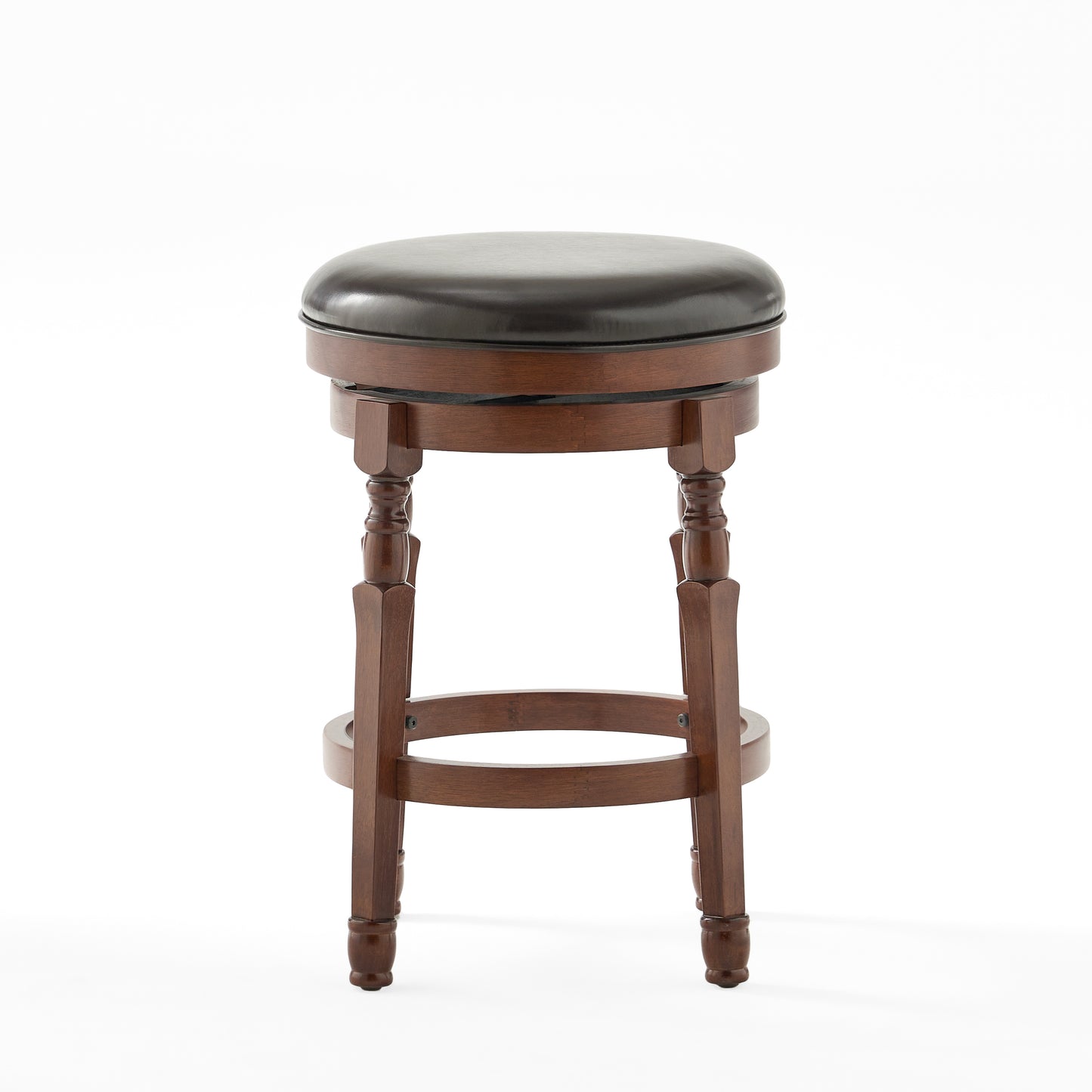 Landis - Set of 2 - 25" Chocolate Brown Faux Leather Swivel Counter Stools with Backless Design