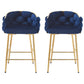 Narelle - Set of 2 - 28" Dark Blue Velvet Modern Counter Stools with Gold Metal Frame, Comfortable Backrest & Footrest