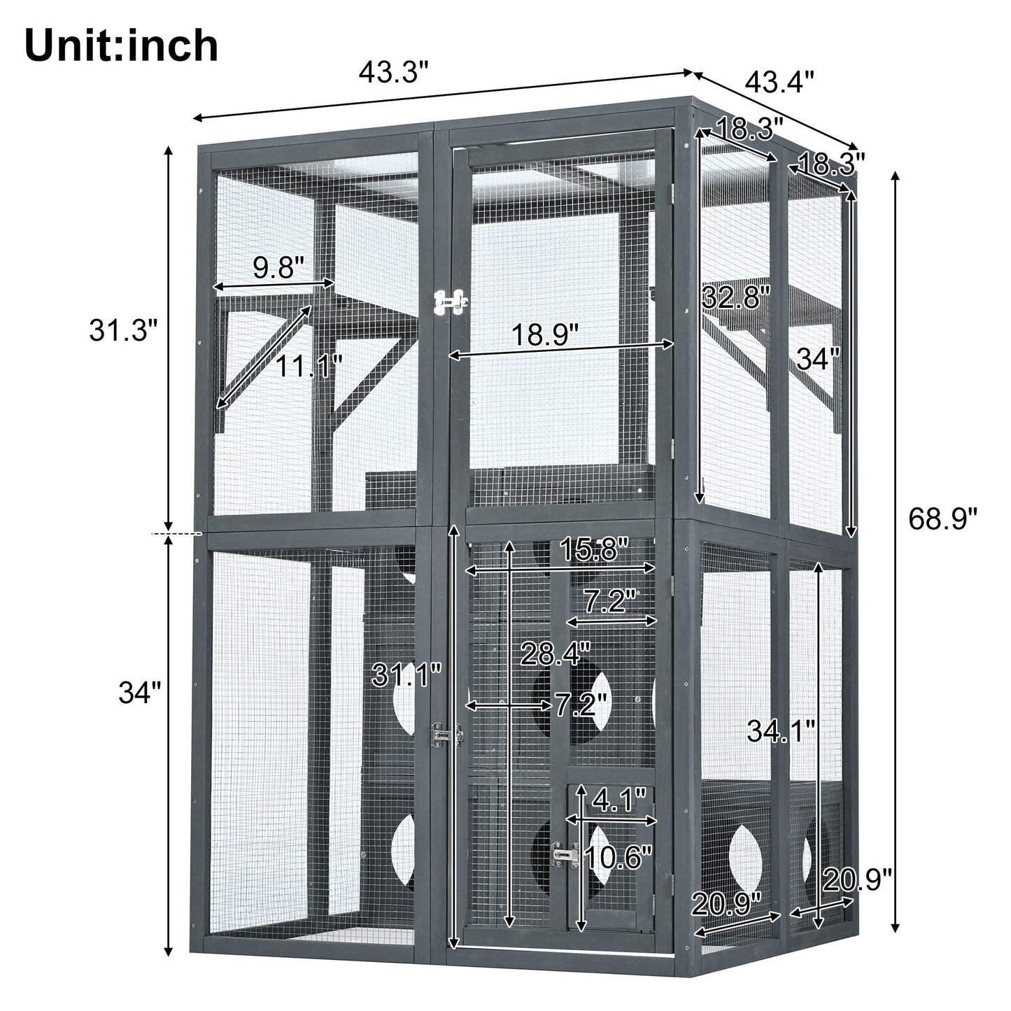 Outdoor Cat House With Shelves And Weather Protection, Removable Wood Boxes - Gray