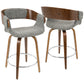 Maribel - Set of 2 - 26" Farmhouse Swivel Counter Stools with Grey Fabric and White-Washed Wood