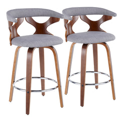 Geneva - Set of 2 - 24" Walnut & Light Grey Mid-Century Modern Swivel Counter Stools with Lattice Back