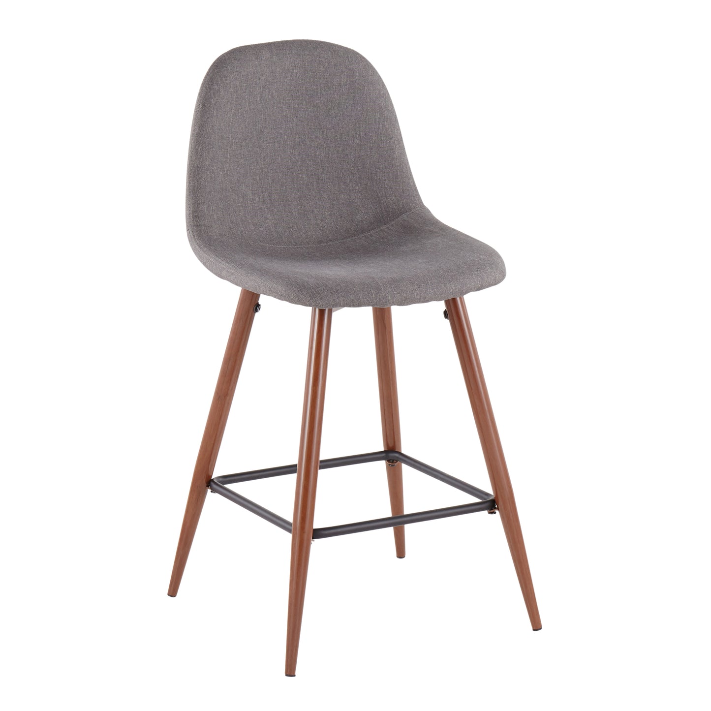 Pryvane - Set of 2 - 24" Mid-Century Modern Counter Stools in Walnut Wood and Charcoal Fabric