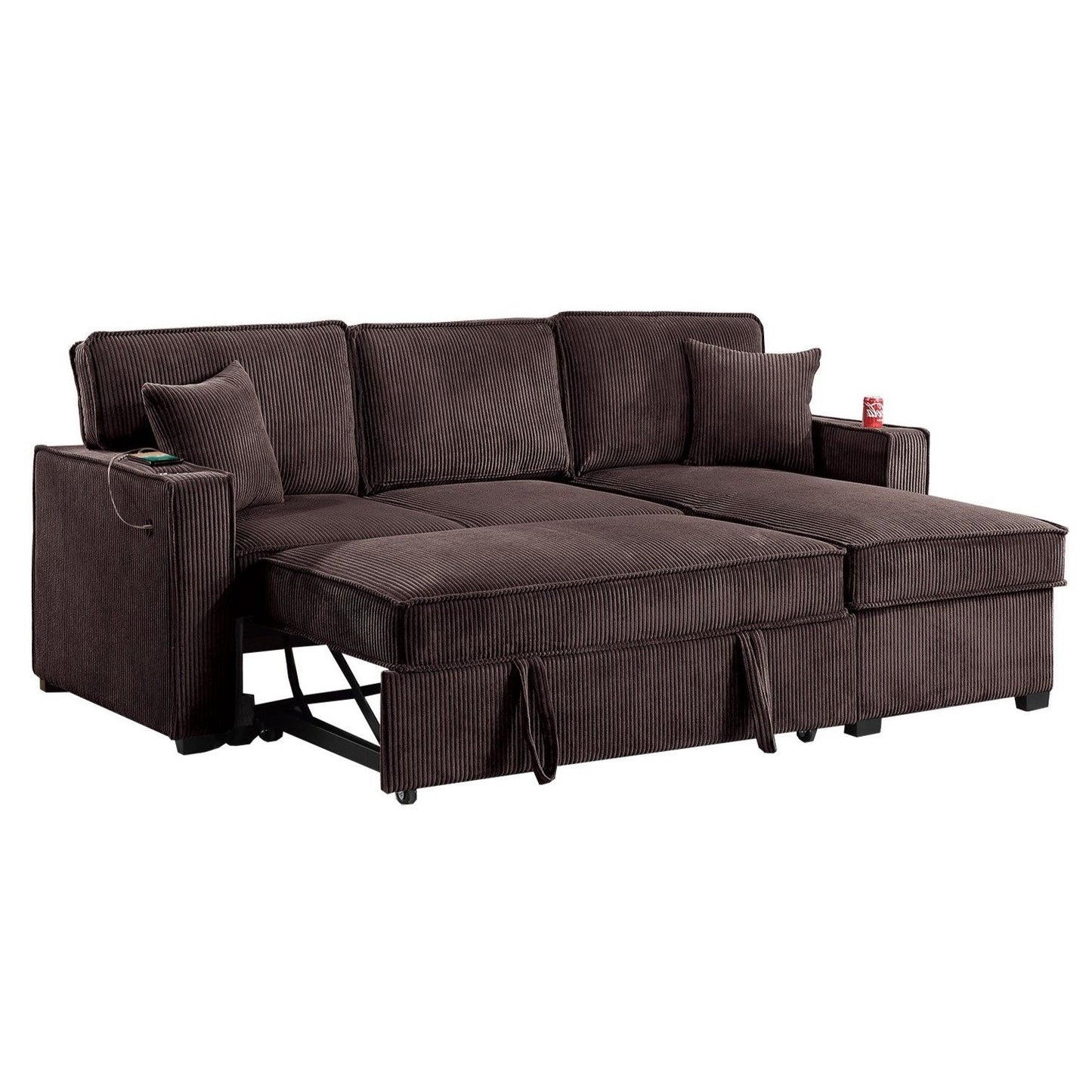 Convertible Sectional With USB / USB - C Port, Storage Chaise, Pull-Out Bed