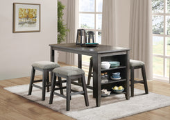 Timbre - 5-Piece 24" Counter Height Dining Set - Gray Finish, Upholstered Seats with Nailhead Trim, Multifunctional Table with Storage