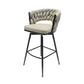 Malor - Set of 2 - 39" Grey Woven Linen Bar Stools with 360° Swivel Seat, Padded Backrest, Footrest, and Black Metal Legs