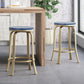 Sanora- Set of 2 - 25" Blue Counter Stools with Swivel Iron Frame and Faux Wood Seats