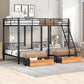 Triple Bunk Bed With Drawers And Guardrails
