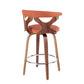 Halifax - Set of 2 - 26" Mid-Century Modern Counter Stools with Swivel, Walnut & Orange Fabric