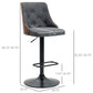 Seth - Set of 2 - 25.25" Dark Grey Adjustable Swivel Bar Stools with Tufted Back, 360° Rotation, Steel Base for Kitchen or Bar