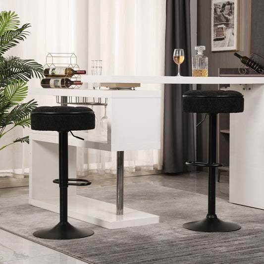 Halsten - Set of 2 - 28" Black Linen Adjustable Swivel Bar Stools with Storage, 360° Counter Height, Armless Design for Kitchen and Dining Room