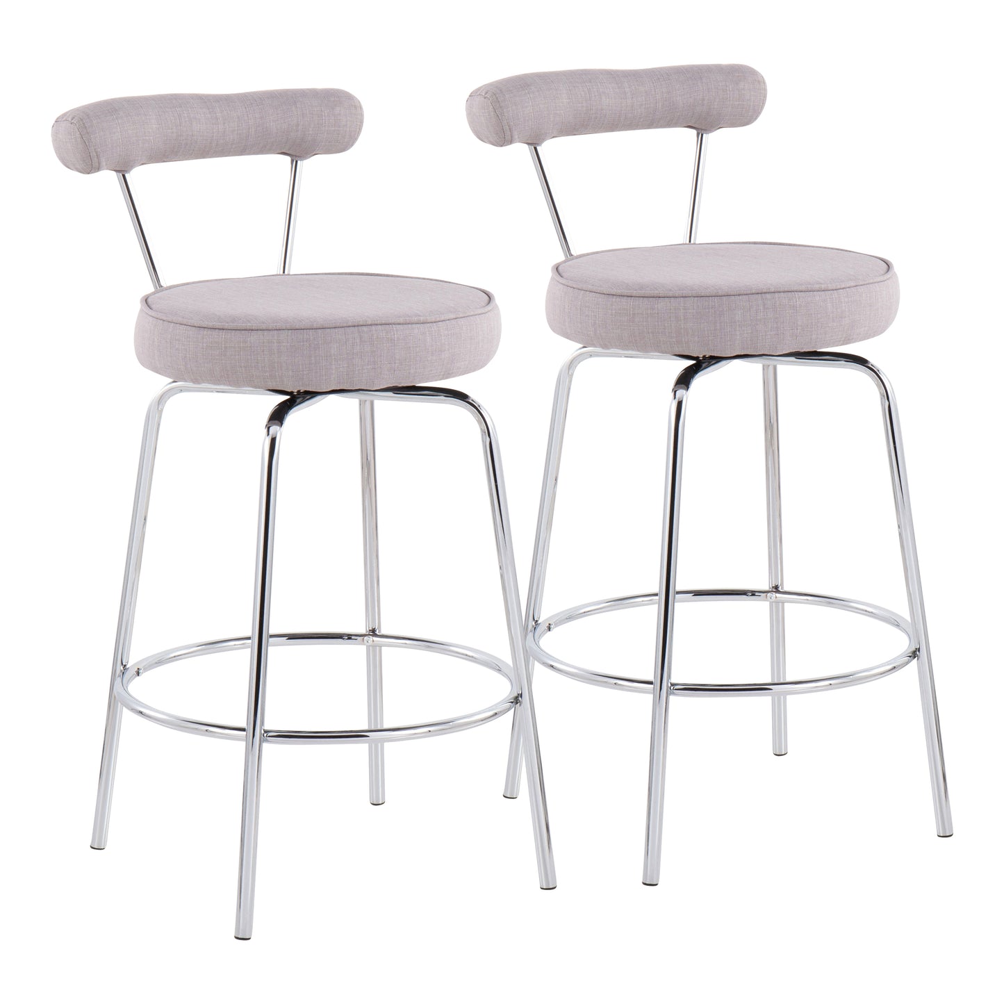 Rosetta - Set of 2 - 24" Chrome and Light Grey Fabric Swivel Counter Stools