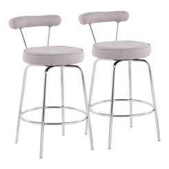 Rosetta - Set of 2 - 24" Chrome and Light Grey Fabric Swivel Counter Stools