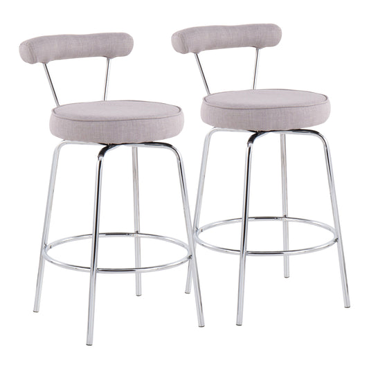 Rosetta - Set of 2 - 24" Chrome and Light Grey Fabric Swivel Counter Stools