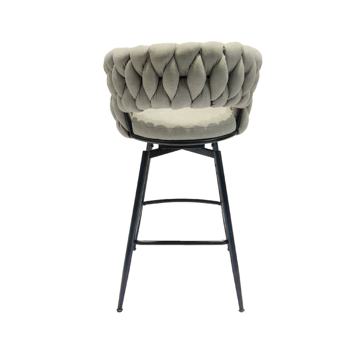 Haybrook - Set of 2 - 27" Grey Linen Swivel Bar Stools with High Back and Footrest - 360° Rotating Kitchen Counter Stools with Black Legs