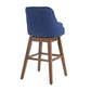 Holmwood - Set of 2 - 28" Navy Linen Swivel Bar Stools with Solid Wood Legs, 360° Counter Height Chairs for Kitchen & Dining Room