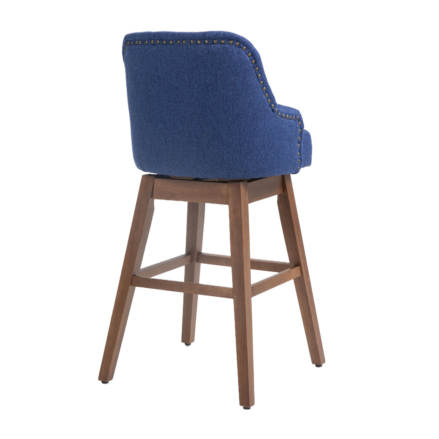 Holmwood - Set of 2 - 28" Navy Linen Swivel Bar Stools with Solid Wood Legs, 360° Counter Height Chairs for Kitchen & Dining Room