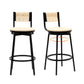 Lysander - Set of 2 - 26" Creamy White Hand-Woven Swivel Bar Stools, Black Metal Frame with Footrest, Rustic Farmhouse Style