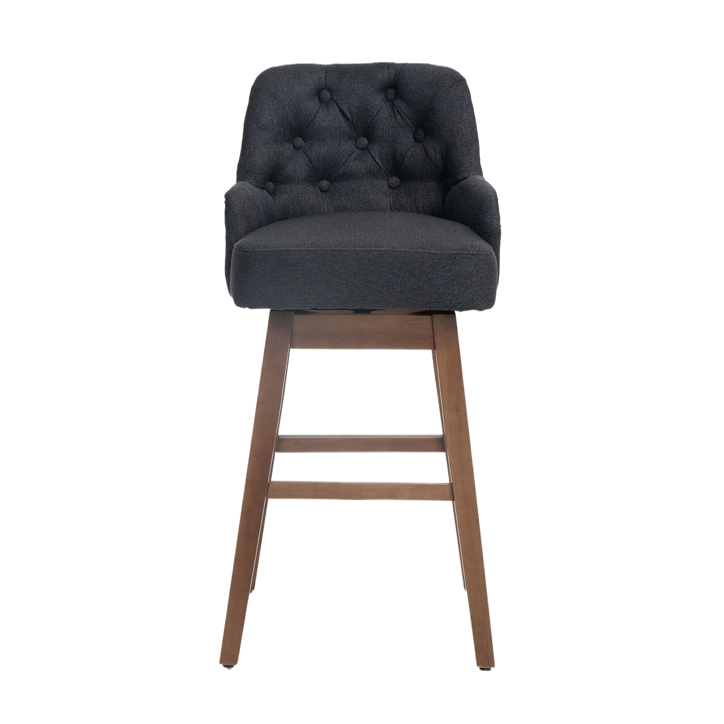 Vianna- Set of 2 - 30" Black Linen Counter Height Bar Stools with Button-Tufted Design, 360° Swivel, and Solid Wood Legs