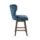 Sovelle - Set of 2 - 26" Dark Blue Wingback Upholstered Swivel Counter Stools with Nailhead Accent and Solid Wood Legs