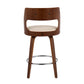 Elvira - Set of 2 - 26" Walnut and Cream Swivel Counter Stools with High Back and Faux Leather Upholstery