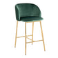 Franklin - Set of 2 - 24" Green Glam Velvet Counter Stools with Gold Base Fixed Height