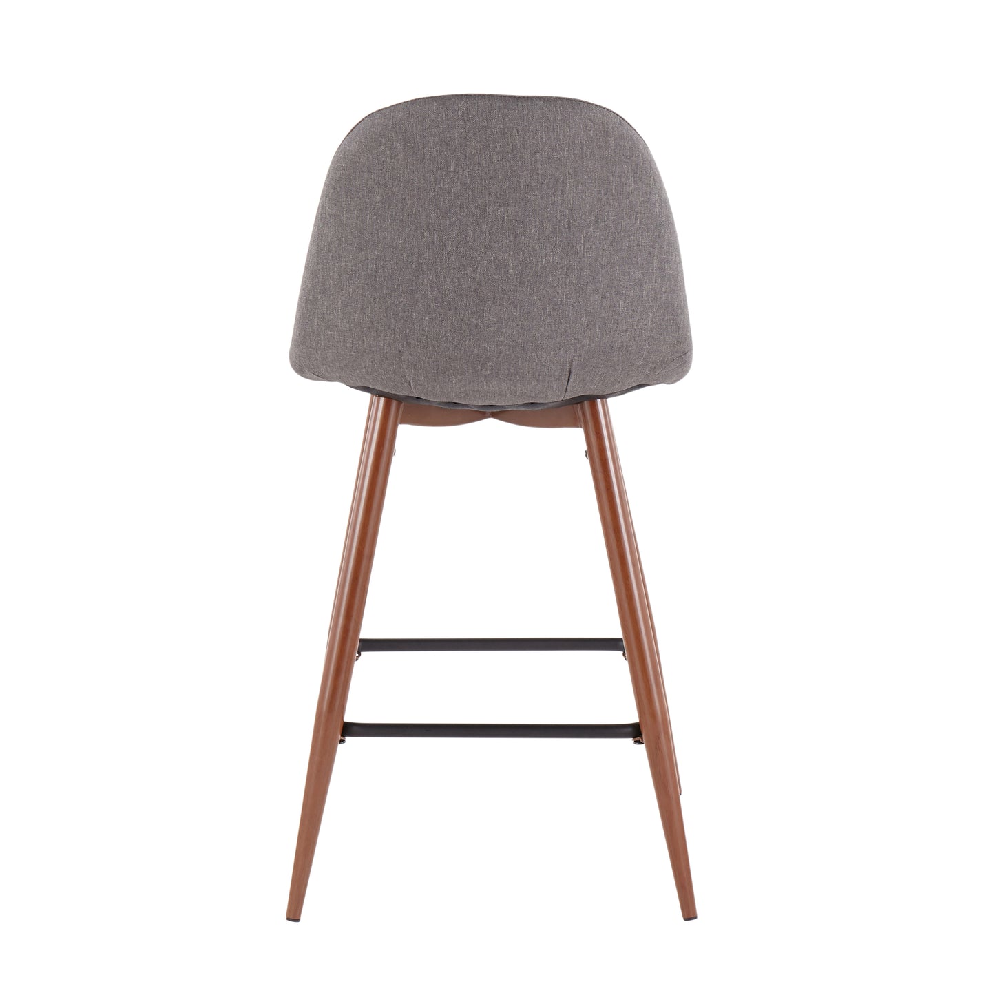 Pryvane - Set of 2 - 24" Mid-Century Modern Counter Stools in Walnut Wood and Charcoal Fabric