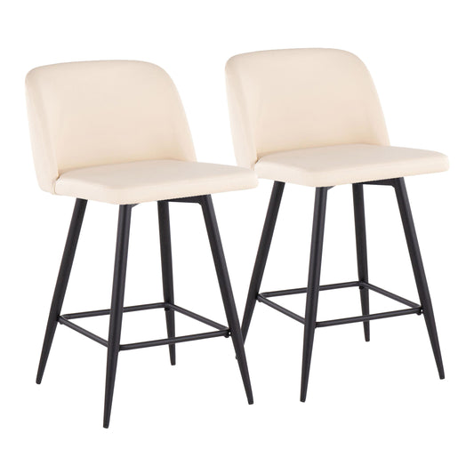 Loris - Set of 2 - 24" Cream Faux Leather Counter Stools with Black Metal Frame